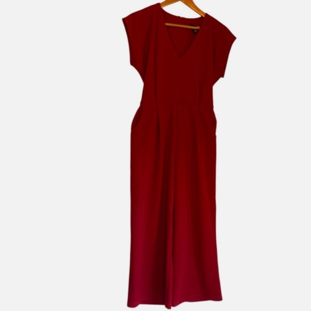 NWT Aqua 4 Bloomingdales Red Wine Wide Leg Cropped Jumpsuit Tie Waist Stretch Sm - Picture 2 of 7